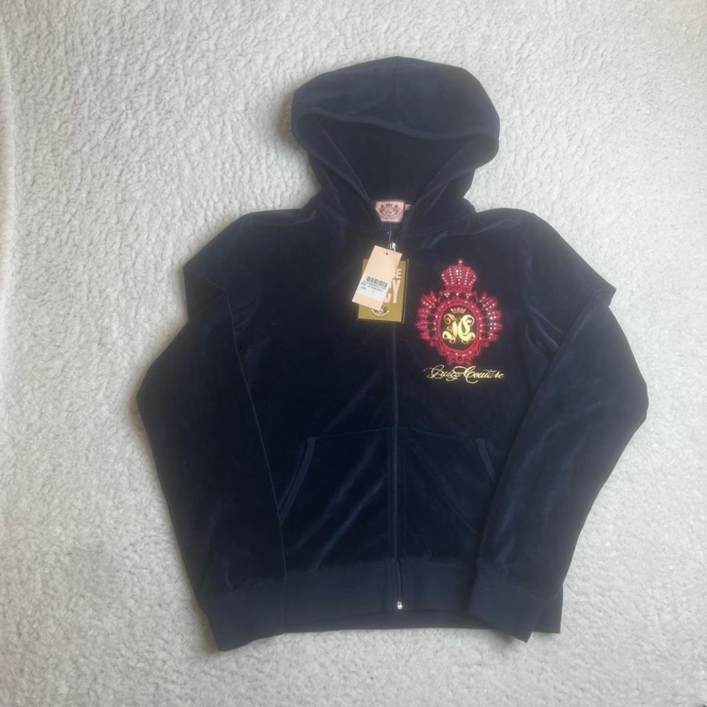 NWT Y2K‎ juicy couture women's blue velour full zip hoodie back hit skate L